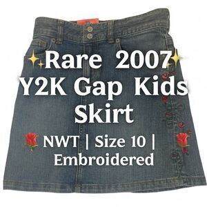 Gap Kids Denim Skirt 10 Regular Embroidered Roses Y2K Vintage Adjustable Waist